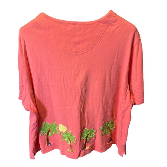 Bechamel Pink Embroidered Tropical Button Short Sleeved Knit Cardigan Top Sz XL - Picture 2 of 9